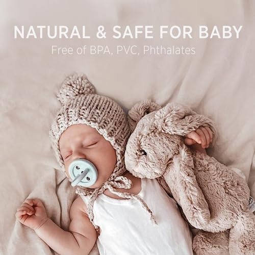 HEVEA Natural Rubber BumiBébé Pacifiers - Newborn 0+ Months - Round Teat Shape - Two-Pack - Rose & Sage - Image 4