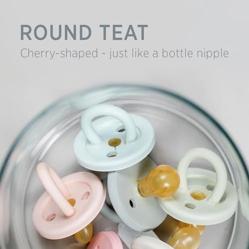 HEVEA Natural Rubber BumiBébé Pacifiers - Newborn 0+ Months - Round Teat Shape - Two-Pack - Rose & Sage - Image 3