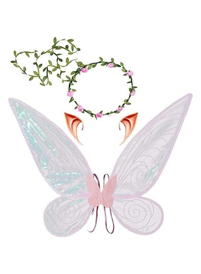 اليسا طقم أزياء جنية للبنات: أجنحة فراشات لامعة، آذان جنية، وتاج زهور، طقم ملابس ساحر للتنكر وحفلات أعياد الميلاد والهالوين - Image 1