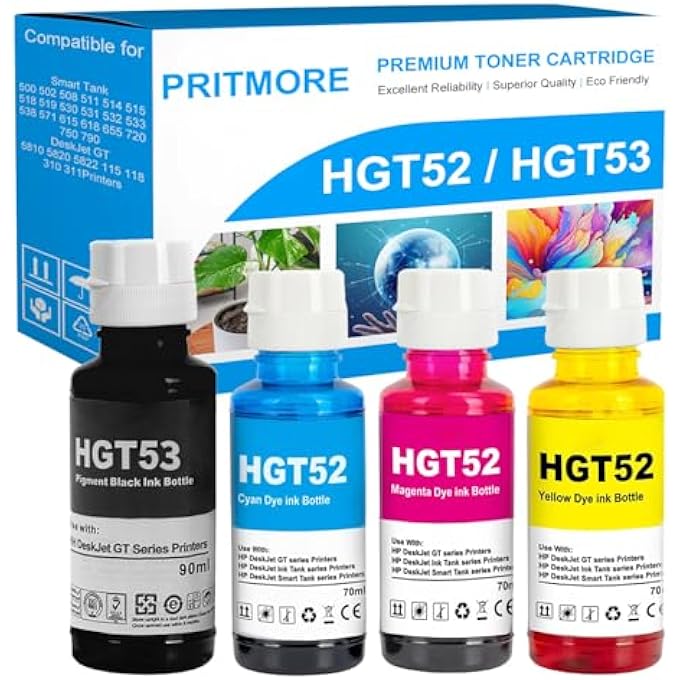 GT53XL/GT52 REFILL INK COMPATIBLE FOR HP GT53XL GT53 GT52 GT51 INK BOTTLE TO USE FOR DESKJET GT5810, 5820, DESKJET GT AND SMART TANK SERIES OF PRINTER(4 PACKS) - Image 2