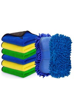 Lesha Car Towel Microfiber Cleaning Cloth, 6 Towel with 2 sponges(Pack of 8) - Multipurpose Car Towels or Microfiber Car Drying Towel for Washing, Drying, Dusting and Cleaning (40 x 30 cm)  - Image 1