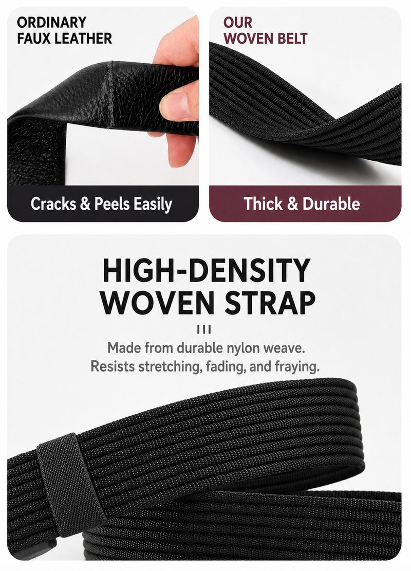 HASTE Nylon Woven Belt - Metal Free Plastic Buckle 3.8cm - 120cm - Black - Image 4
