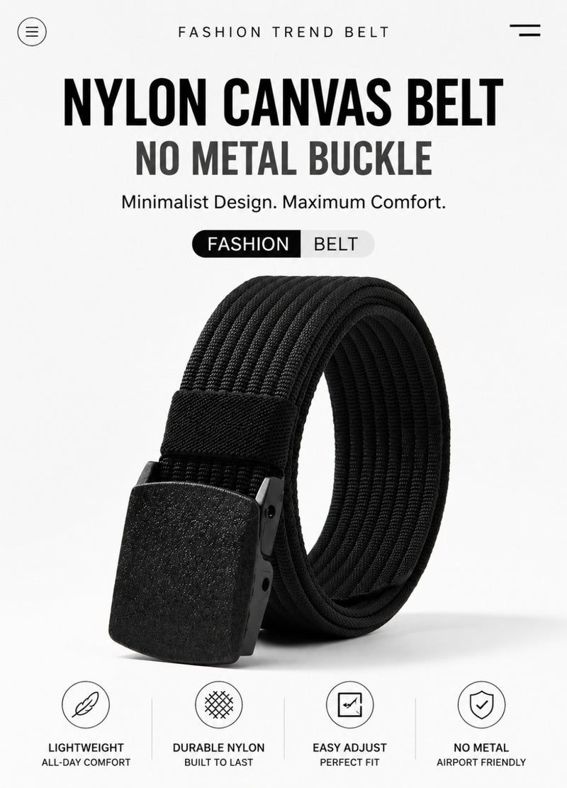HASTE Nylon Woven Belt - Metal Free Plastic Buckle 3.8cm - 120cm - Black - Image 5