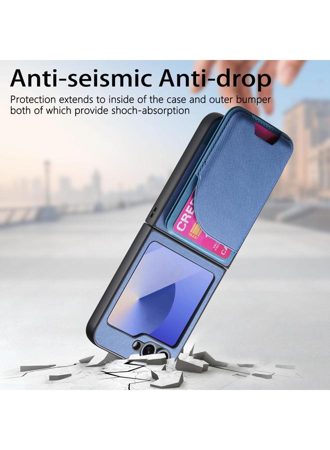 S-TOP Case For Samsung Galaxy Z Flip6 Twill Fabric Leather Skin Card Bag Magnetic Back Phone Case - Image 5