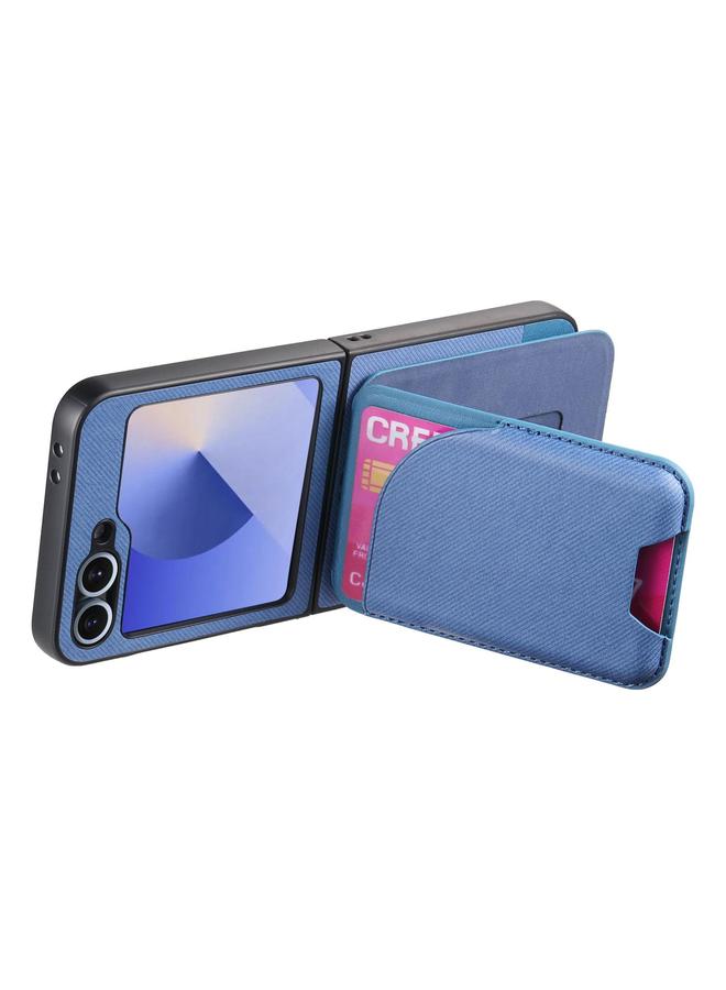S-TOP Case For Samsung Galaxy Z Flip6 Twill Fabric Leather Skin Card Bag Magnetic Back Phone Case - Image 3
