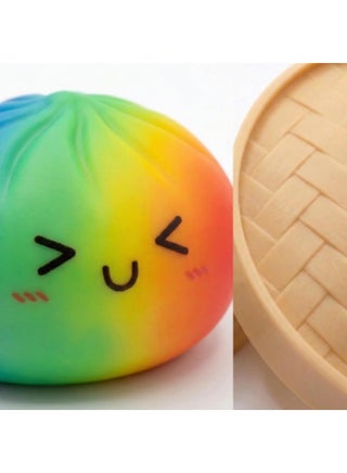Rainbow Dumpling squishies Stress Balls, Colorful Squishies Dumpling Fidget Sensory Toy with Food Steamer, Squeeze Dough Ball for Stress Relief, Stretchy Desk Toys Gift - view 4