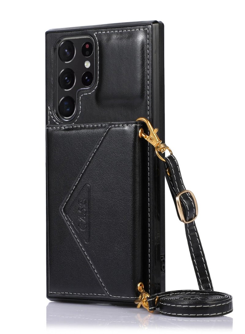 Suteni Crossbody Strap Back Cover Card Slots Leather Phone Case for Samsung - Image 1