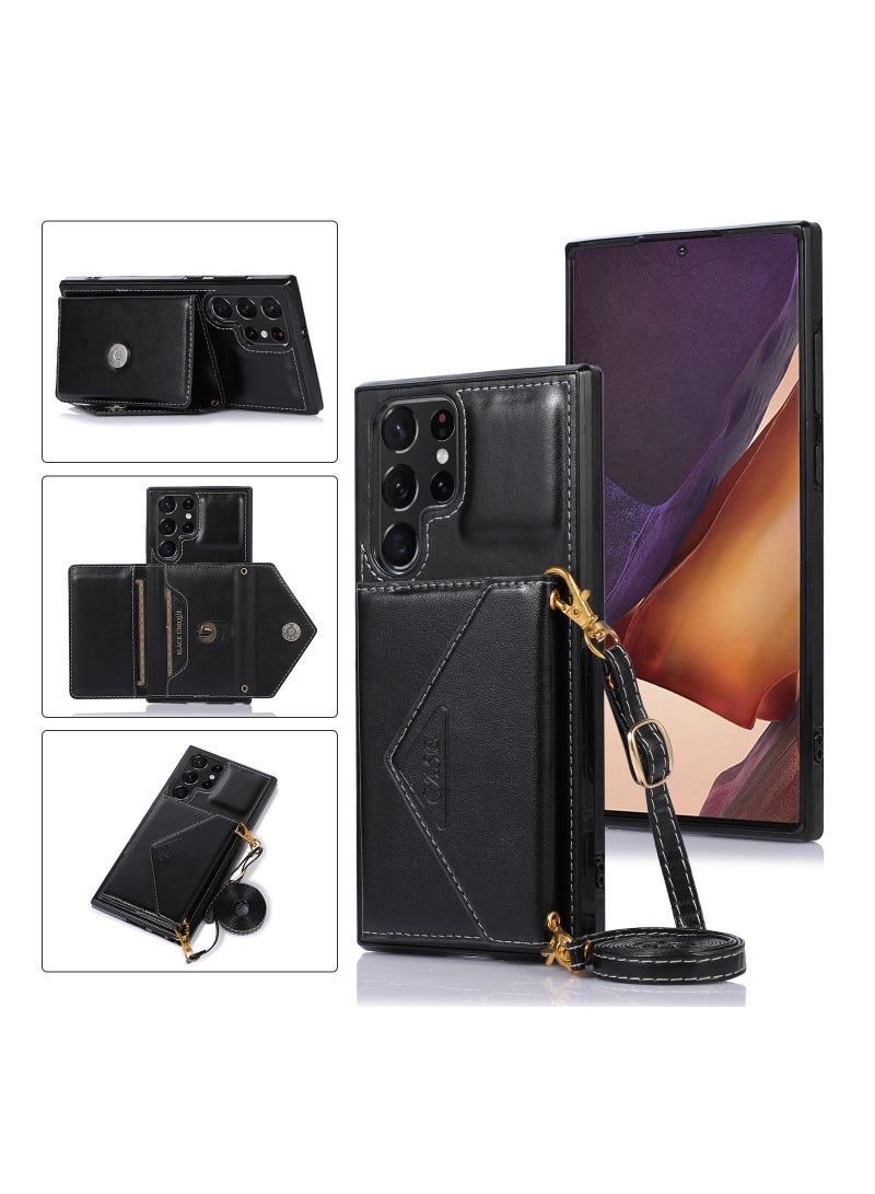 Suteni Crossbody Strap Back Cover Card Slots Leather Phone Case for Samsung - Image 2