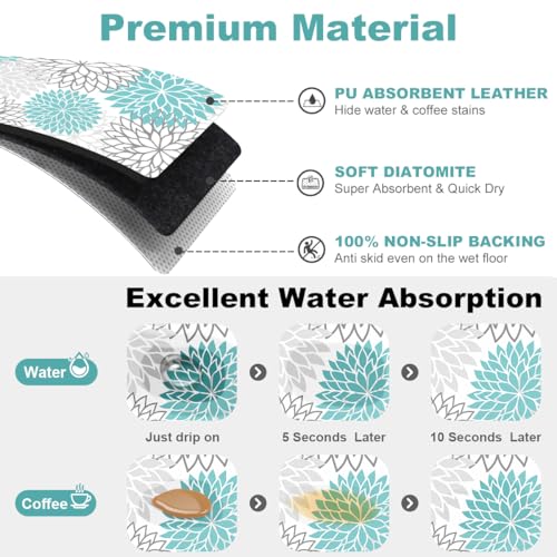 Findosom 2PCS 12" x 20" Dish Drying Mat & 24" x 5.5" Sink Splash Guard, Super Absorbent & Cuttable Dish Mat Drying Kitchen Mat with Teal Floral, Hide Stain Drying Mat for Kitchen Counter - Image 4