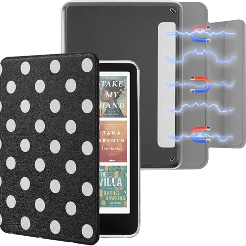 SESENSE Detachable Magnetic Case for 7'' Kindle Paperwhite 12th Gen 2024 and Kindle Colorsoft Signature Edition, Slim PU Shell Cover Case with Auto Wake/Sleep, White Polka Dots - Image 1