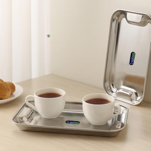 WIAA Stainless Steel Serving Tray Set for Kitchen | Rectangular Plate for Tea, Snacks & Food | Unbreakable & Stackable Utility Trays for Home, Hotel, and Dining Use (Pack of 3) - Image 3