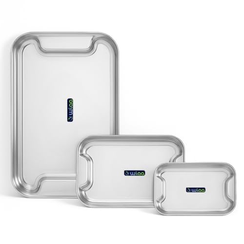 WIAA Stainless Steel Serving Tray Set for Kitchen | Rectangular Plate for Tea, Snacks & Food | Unbreakable & Stackable Utility Trays for Home, Hotel, and Dining Use (Pack of 3) - Image 1