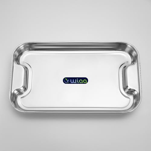 WIAA Stainless Steel Serving Tray Set for Kitchen | Rectangular Plate for Tea, Snacks & Food | Unbreakable & Stackable Utility Trays for Home, Hotel, and Dining Use (Pack of 3) - Image 2