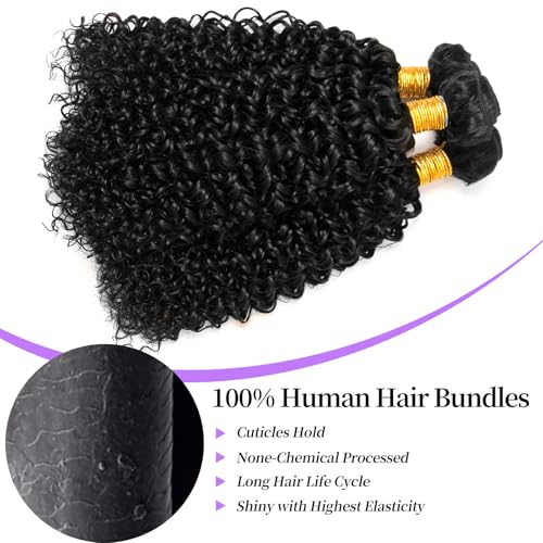 Yavida Curly Bundles Human Hair Kinky Curly Human Hair Bundles 100% Unprocessed Brazilian Virgin Curly Hair Bundles 12 14 16 Inch Quick Weave for Women Double Weft Natural Black - Image 4