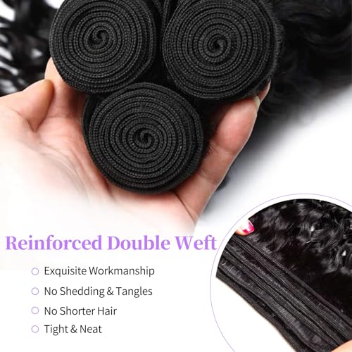 Yavida Curly Bundles Human Hair Kinky Curly Human Hair Bundles 100% Unprocessed Brazilian Virgin Curly Hair Bundles 12 14 16 Inch Quick Weave for Women Double Weft Natural Black - Image 5