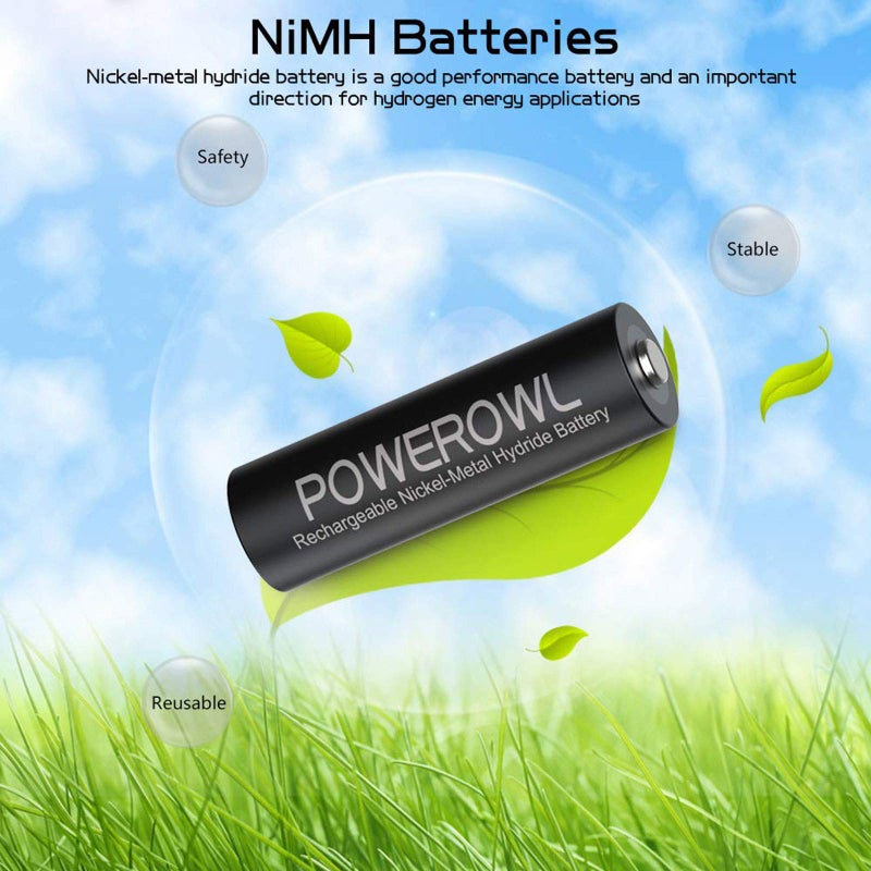 POWEROWL Rechargeable AA Batteries with Charger, 8 Pack of 2800mAh High Capacity Low Self Discharge Ni-MH Double A Batteries with Smart 8 Bay Battery Charger (USB Fast Charging, Independent Slot) - Image 4