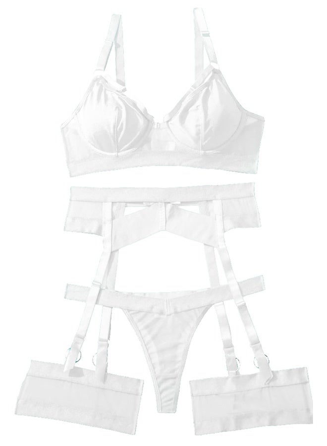 Women Lingerie Sets with Garter Belt 4 Pieces Lace Teddy Babydoll Bodysuit MG06 - Image 1
