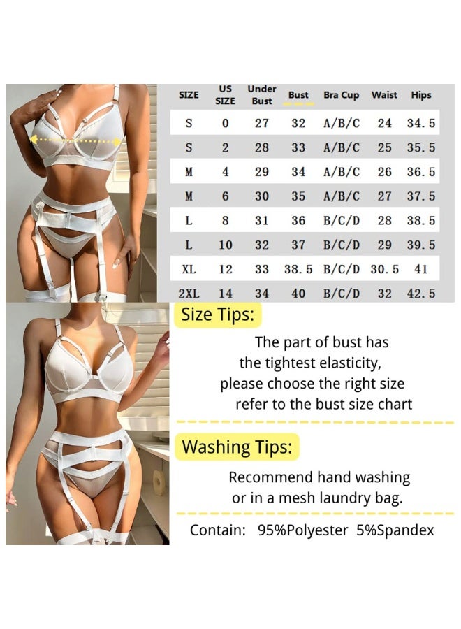 Women Lingerie Sets with Garter Belt 4 Pieces Lace Teddy Babydoll Bodysuit MG06 - Image 3