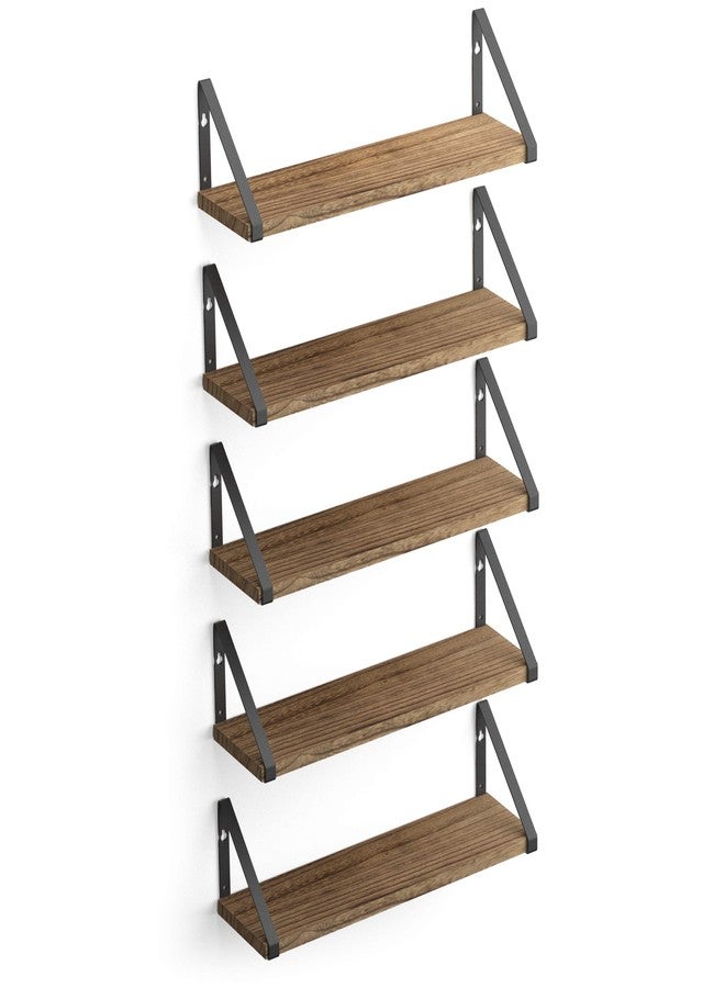 والنيتشر رف حائط عائم من Wallniture Ponza، مقاس 17 بوصة × 4.5 بوصة، مناسب للحمام، رفوف كتب خشبية صغيرة للتخزين على الحائط، رف يُثبت على الحائط، مناسب لغرفة الطعام، غرفة النوم، غرفة المعيشة، المكتب والمطبخ، لون محروق، 5 قطع - Image 1