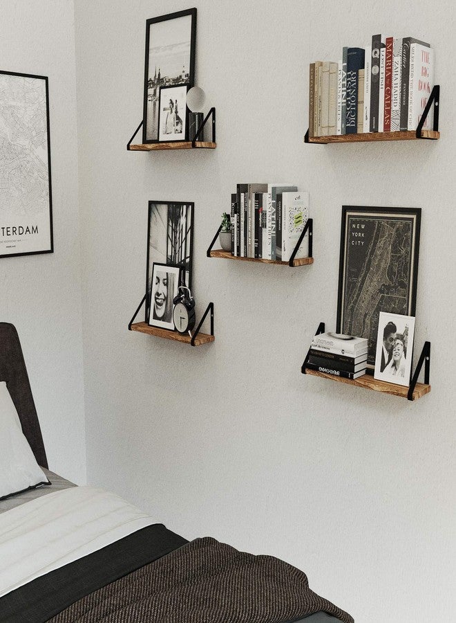 والنيتشر رف حائط عائم من Wallniture Ponza، مقاس 17 بوصة × 4.5 بوصة، مناسب للحمام، رفوف كتب خشبية صغيرة للتخزين على الحائط، رف يُثبت على الحائط، مناسب لغرفة الطعام، غرفة النوم، غرفة المعيشة، المكتب والمطبخ، لون محروق، 5 قطع - Image 2