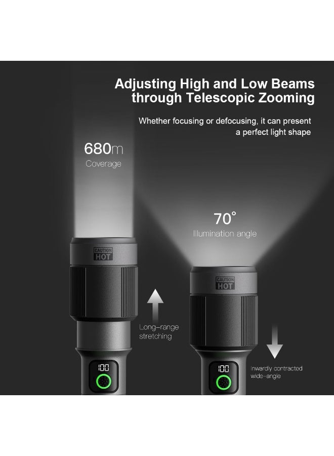 Philips 60W High Power LED Torch Light | 2000 Lumens Brightness | 680M Long-Range Beam | 4500mAh Rechargeable Battery | Telescopic Zoom | 4 Lighting Modes (High, Low, Strobe, SOS) | Alloy Body | Water & Drop Resistant Flashlight for Indoor, Camping, Exploration & Emergency grey - Image 3