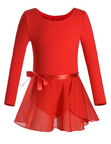 DANSHOW Girls Team Basic Long Sleeve Leotard with Skirt Kid Dance Ballet Tutu Dress(KD3028-M-04) - Image 1