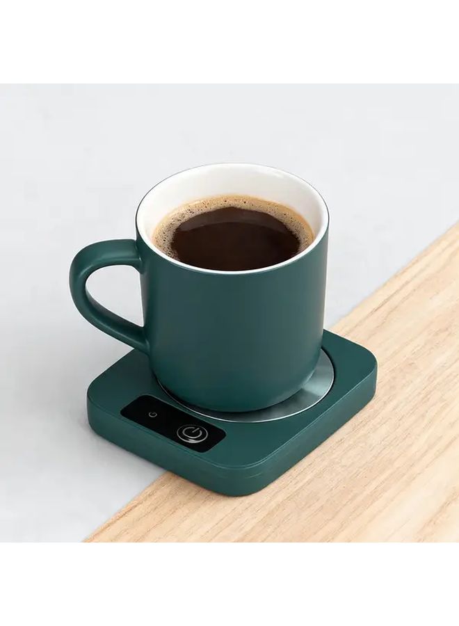 Green USB Electric Mug Warmer For Office Desk Valentine Day Gift For Couples Minimalist Design Smooth Surface Coffee Lovers - Image 1
