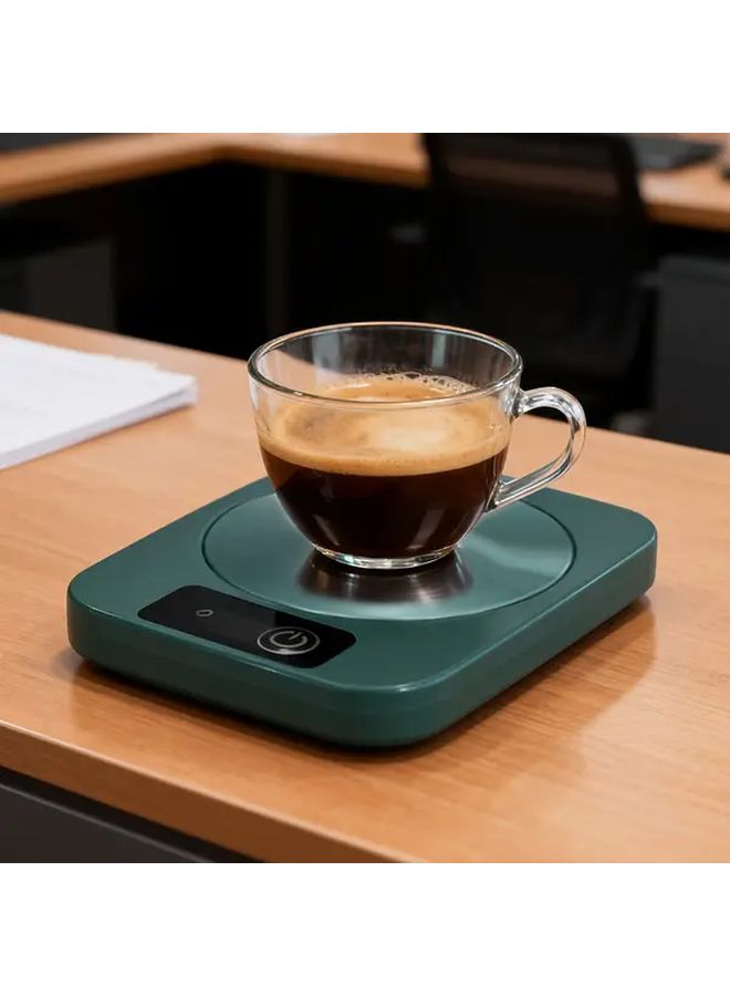 Green USB Electric Mug Warmer For Office Desk Valentine Day Gift For Couples Minimalist Design Smooth Surface Coffee Lovers - Image 3