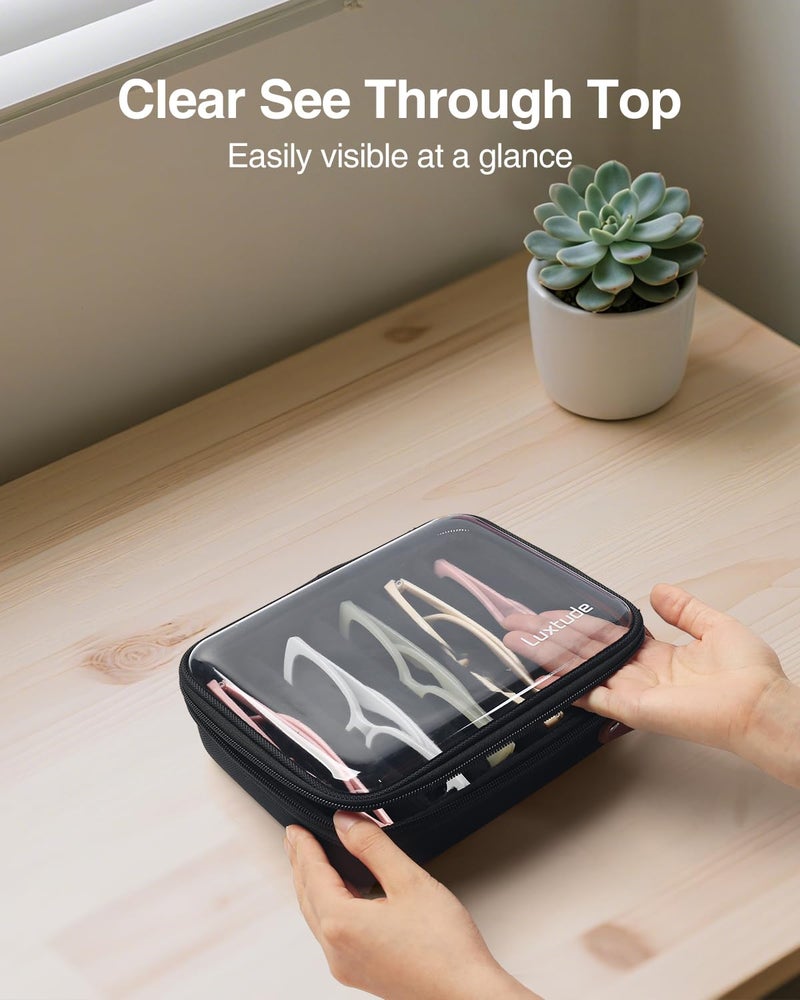 Luxtude Travel Sunglasses Organizer Case for Women Men, Glasses Case Multiple Pairs with Adjustable Slots, Hard Shell Sunglass Storage Cases, Clear Eyeglass Organizer for Multiple Glasses, Black - Image 2