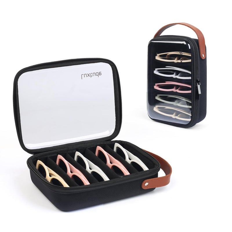 Luxtude Travel Sunglasses Organizer Case for Women Men, Glasses Case Multiple Pairs with Adjustable Slots, Hard Shell Sunglass Storage Cases, Clear Eyeglass Organizer for Multiple Glasses, Black - Image 1