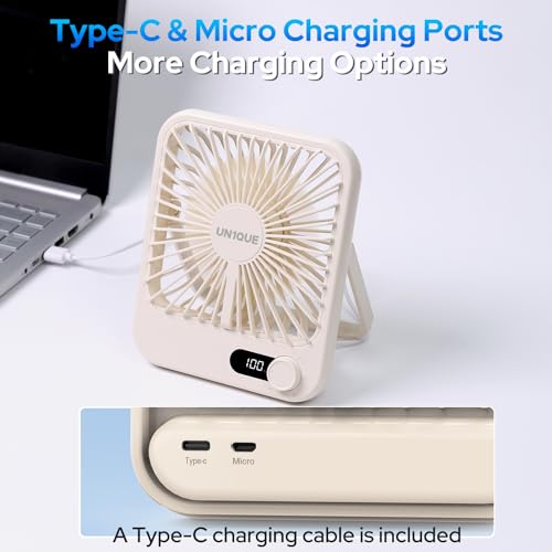 UN1QUE Slim Portable Desk Fan, 0-100 Speeds Adjustable Mini Fan, Rechargable Fan with Fragrance Function, Long Battery-Life Personal Fan for Home Outdoor, An Aromatherapy Tablet Included - Image 4