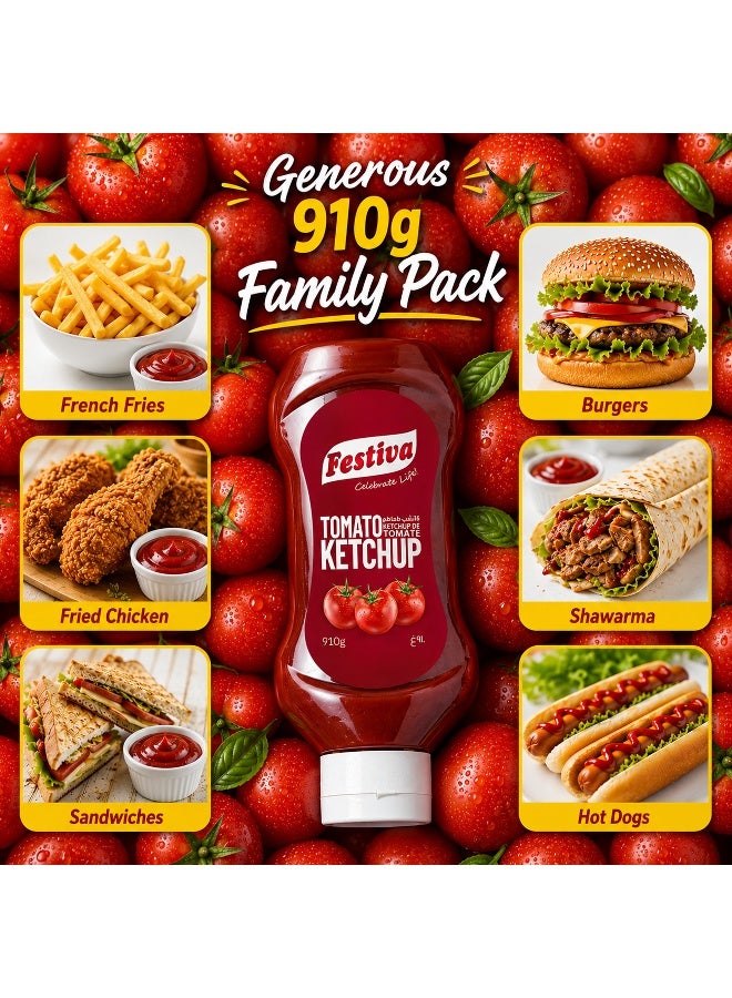 Festiva Premium Tomato Ketchup 910g Squeezy Upside Down Bottle - Rich Tomato Sauce for Burgers, Sandwiches, Fries and Snacks - Cooking and Dipping Sauce - Image 3