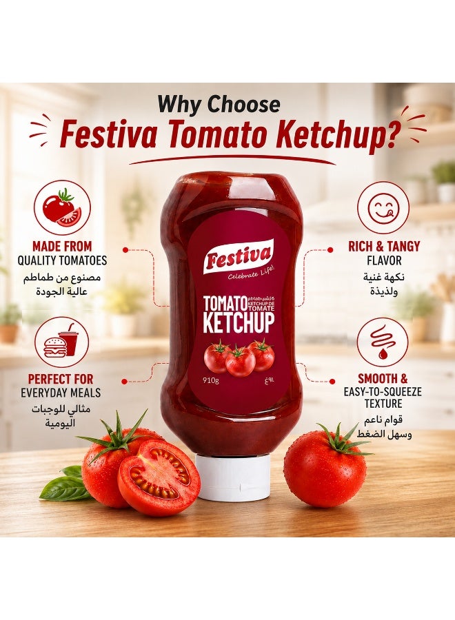 Festiva Premium Tomato Ketchup 910g Squeezy Upside Down Bottle - Rich Tomato Sauce for Burgers, Sandwiches, Fries and Snacks - Cooking and Dipping Sauce - Image 4