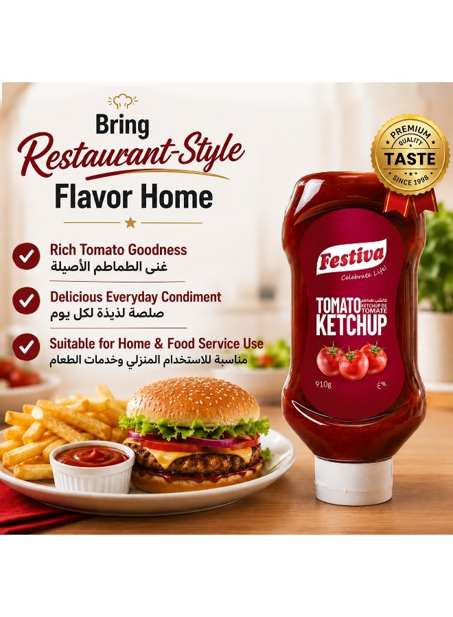 Festiva Premium Tomato Ketchup 910g Squeezy Upside Down Bottle - Rich Tomato Sauce for Burgers, Sandwiches, Fries and Snacks - Cooking and Dipping Sauce - Image 5