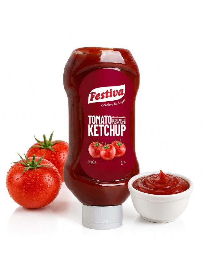 Festiva Premium Tomato Ketchup 910g Squeezy Upside Down Bottle - Rich Tomato Sauce for Burgers, Sandwiches, Fries and Snacks - Cooking and Dipping Sauce - Image 1