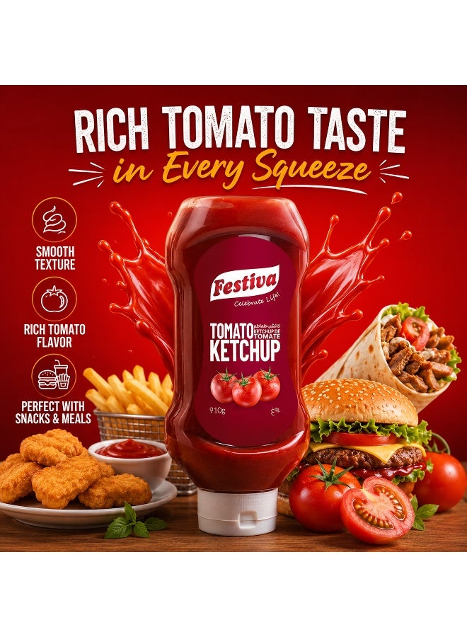 Festiva Premium Tomato Ketchup 910g Squeezy Upside Down Bottle - Rich Tomato Sauce for Burgers, Sandwiches, Fries and Snacks - Cooking and Dipping Sauce - Image 2