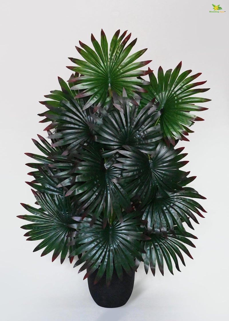 Blooming Floret Polyester Artificial Fan Palm 78.7 cm Tall | Basic Black Pot | 18 Leaves | Indoor Green Plant | Big Ornamental for Interior/Home/Office Decor | Durable - Image 1