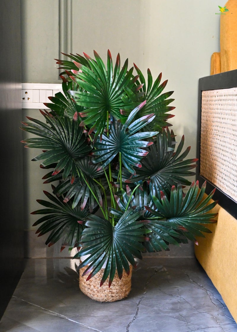 Blooming Floret Polyester Artificial Fan Palm 78.7 cm Tall | Basic Black Pot | 18 Leaves | Indoor Green Plant | Big Ornamental for Interior/Home/Office Decor | Durable - Image 4
