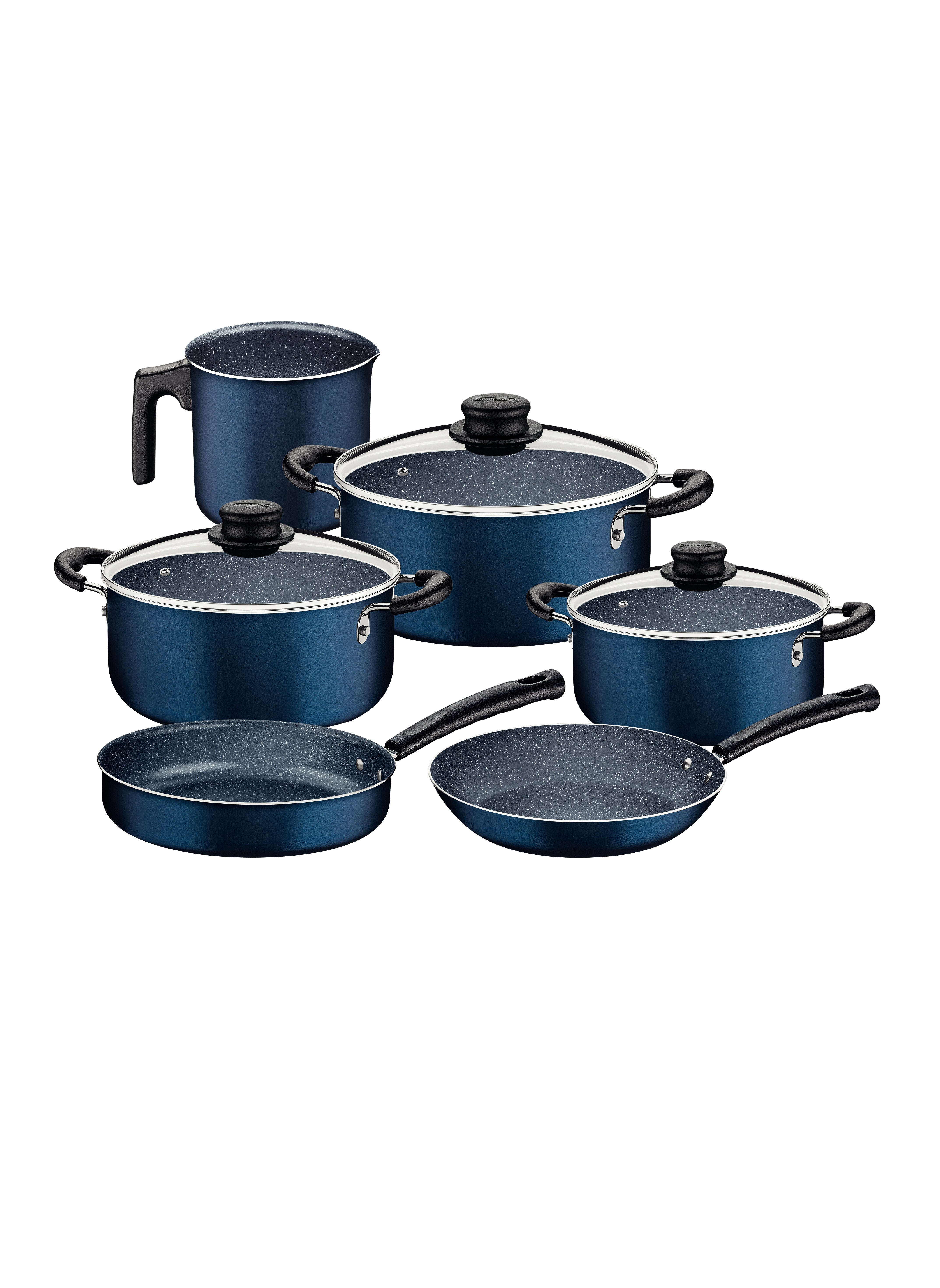 Tramontina 9 Pieces Blue Aluminum Cookware Set with Interior and Exterior Starflon Max Nonstick Coating 