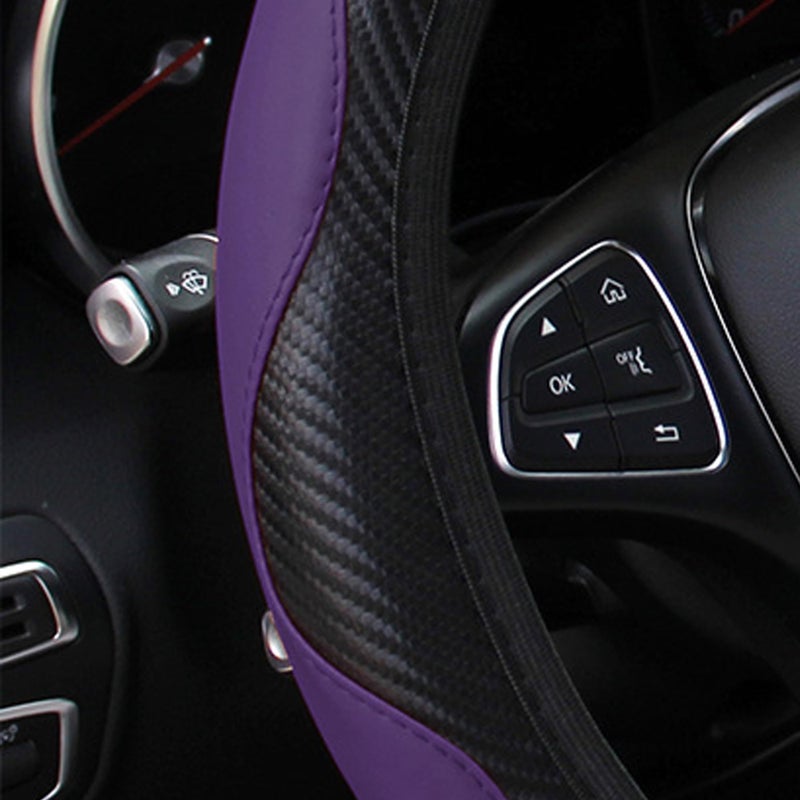 Couslcd Car Steering Wheel Cover, 15 inch Carbon Fiber Microfiber PU Leather Elastic Steering Wheel Protector for Men Women, Anti-Slip Breathable Car Interior Accessories for Most Cars (Purple) - Image 2
