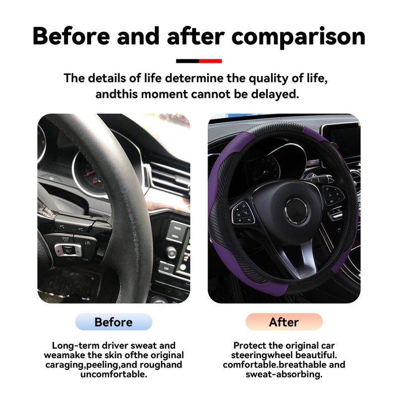 Couslcd Car Steering Wheel Cover, 15 inch Carbon Fiber Microfiber PU Leather Elastic Steering Wheel Protector for Men Women, Anti-Slip Breathable Car Interior Accessories for Most Cars (Purple) - Image 4