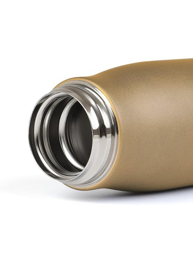 ترمس حراري للمياه الساخنة والباردة مع غطاء مصنوع من الفولاذ المقاوم للصدأ وقابل لإعادة الاستخدام ومانع للتسرب وخال من مادة البيسفينول أ وسهل الحمل، 550 مل، (لون ذهبي) - Image 2