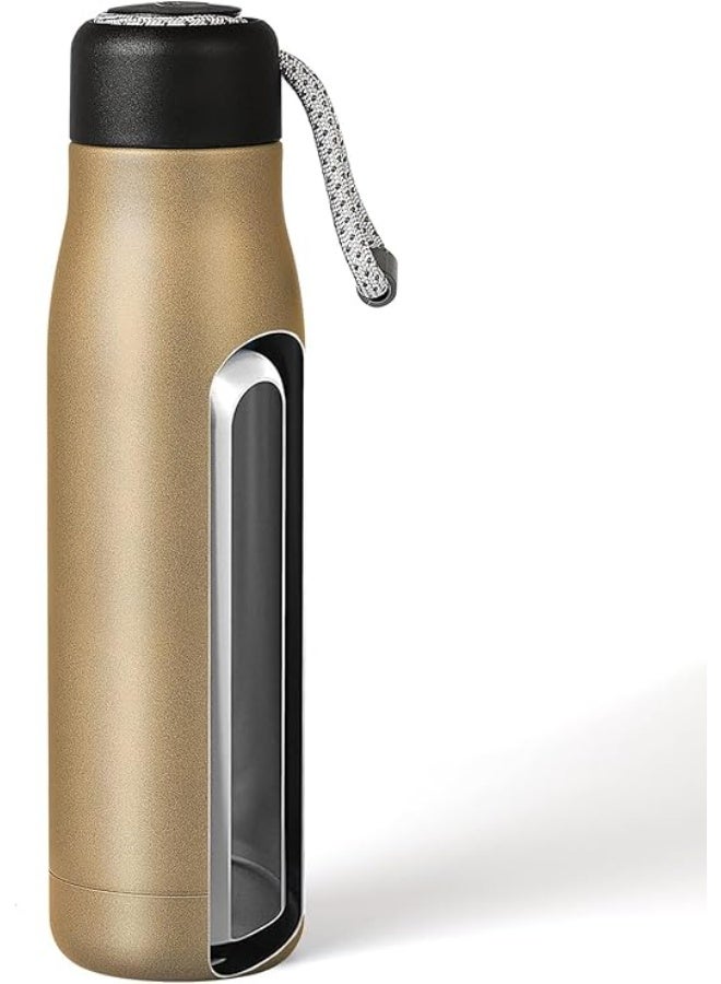 ترمس حراري للمياه الساخنة والباردة مع غطاء مصنوع من الفولاذ المقاوم للصدأ وقابل لإعادة الاستخدام ومانع للتسرب وخال من مادة البيسفينول أ وسهل الحمل، 550 مل، (لون ذهبي) - Image 3