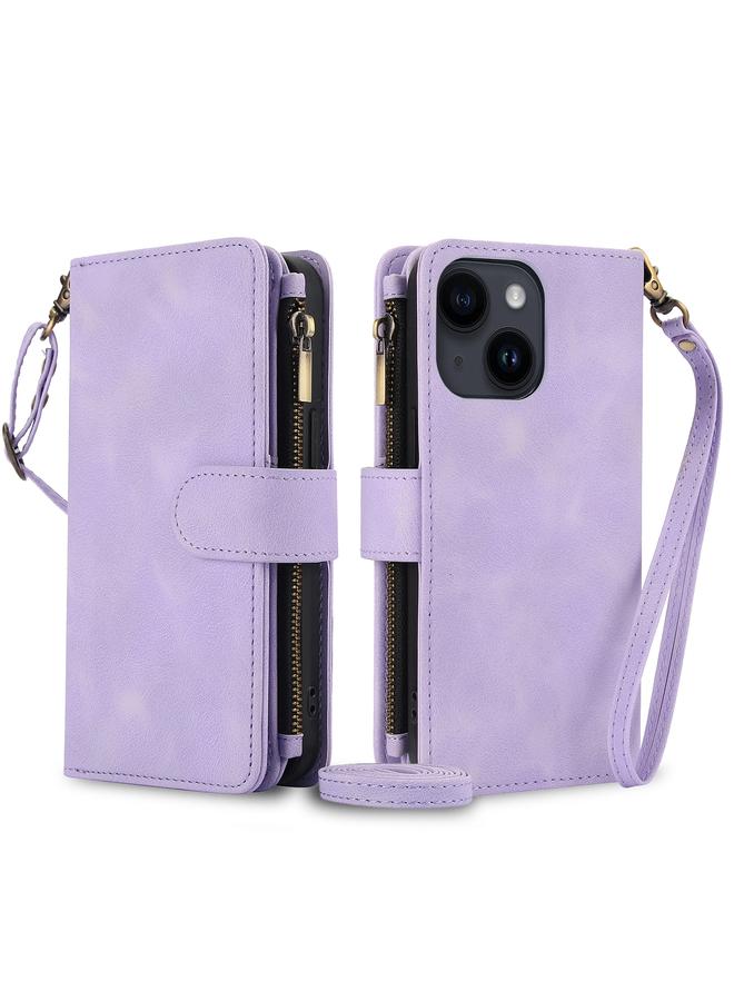 Zaboon Case For iPhone 13 Dream 9-Card Zipper Wallet RFID Leather Phone Case with Lanyard - Image 1