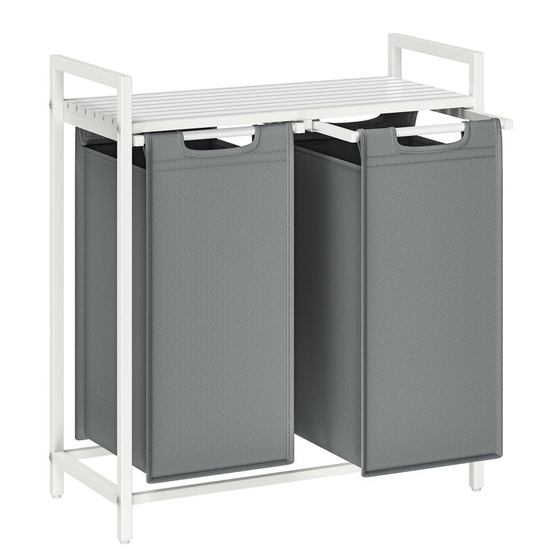 VASAGLE Laundry Hamper, Laundry Basket, Laundry Sorter with 2 Pull-Out and Removable Bags, Shelf, Metal Frame, 2 x 12.1 Gallons (46 L), 28.8 x 13 x 28.4 Inches, Slate Gray and Cloud White UBLH201W11 - Image 1