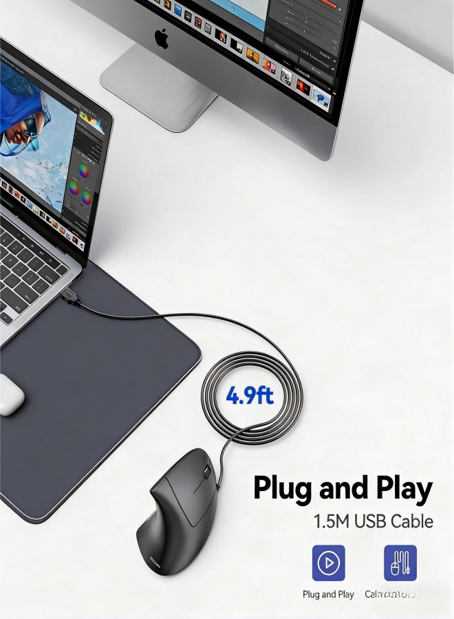 Wired Mouse, 6400 DPI Ergonomic Mouse 6 Buttons Silent Mice 4 Adjustable DPI Vertical Mouse Compatible with Windows/Chrome/Laptop/Computer - Image 5