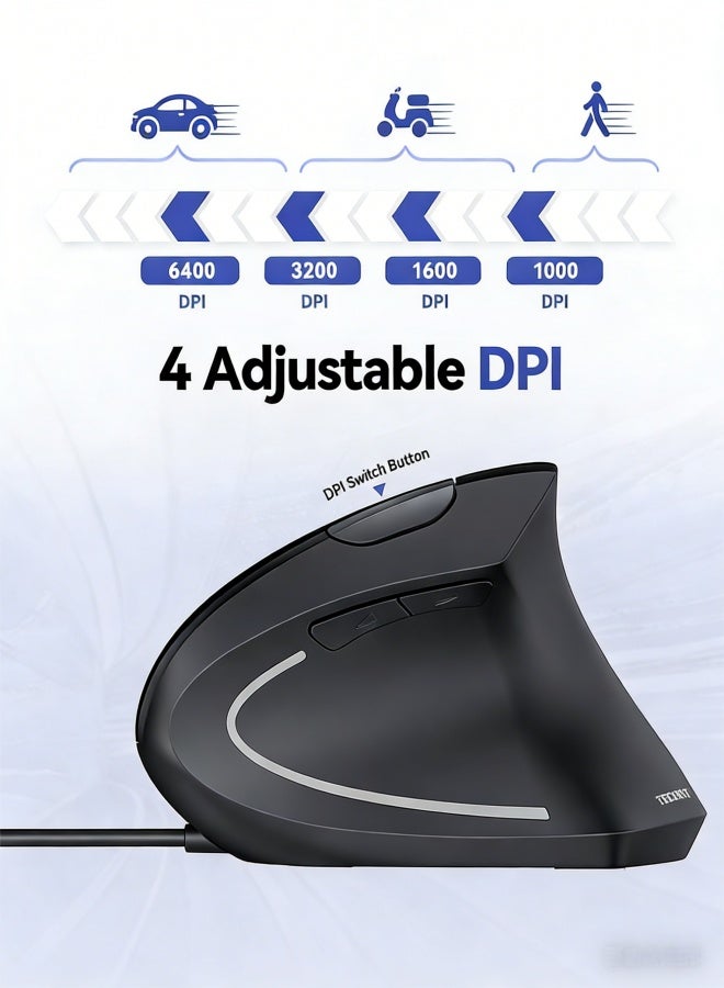 Wired Mouse, 6400 DPI Ergonomic Mouse 6 Buttons Silent Mice 4 Adjustable DPI Vertical Mouse Compatible with Windows/Chrome/Laptop/Computer - Image 1