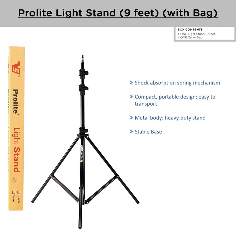Pro-Lite حامل إضاءة ثقيل (9 أقدام) للإضاءة الدائرية، الفلاش، العاكس، الموزع، تصوير الاستوديو الفوتوغرافي والفيديو (قابل للحمل، قابل للطي مع حقيبة حمل) - Image 4