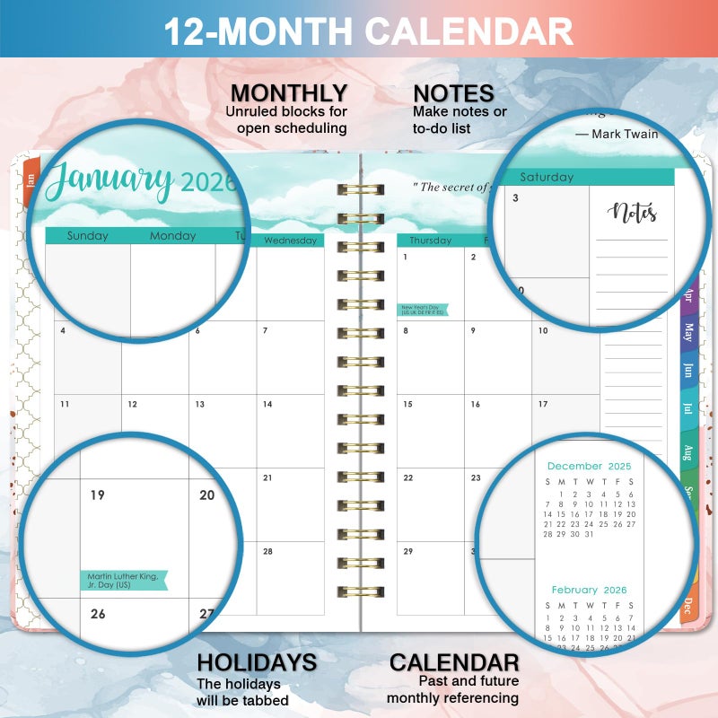 Coboll 2026 Planner - 2026 Planner Weekly and Monthly from January 2026 - December 2026, 8.5'' X 6.4'', Weekly Monthly Planners 12 Month with Colorful Tabs, Elastic Closure, Back Pocket - Image 4