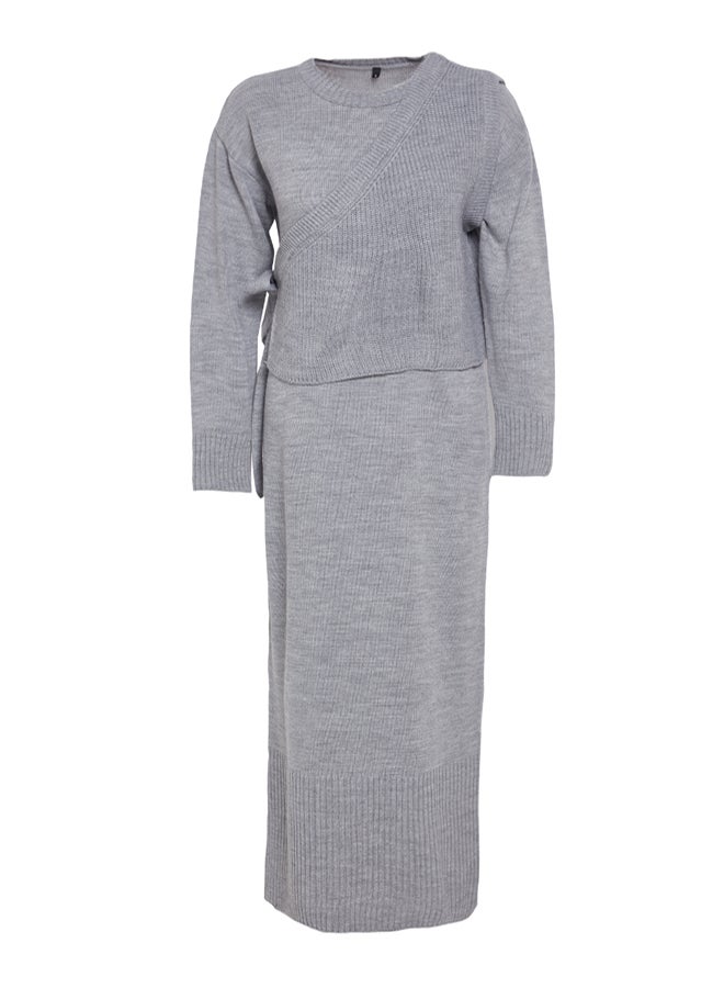 trendyol Gray Knitwear Cardigan Dress Bottom-Top Set TCTAW25US00000 - Image 5